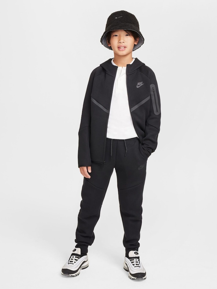 שחור/אפור - Nike בצבע בז'-לבן, קפוצ'ון פליז עם רוכסן, סדרת Tech - Image 3 of 7