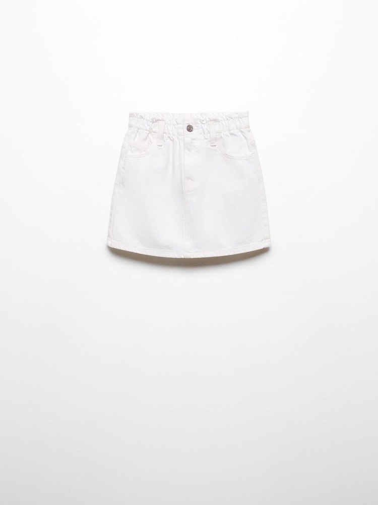 Mango White Paperbag 100% Cotton Denim Skirt - Image 1 of 3