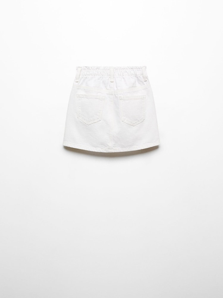 Mango White Paperbag 100% Cotton Denim Skirt - Image 2 of 3