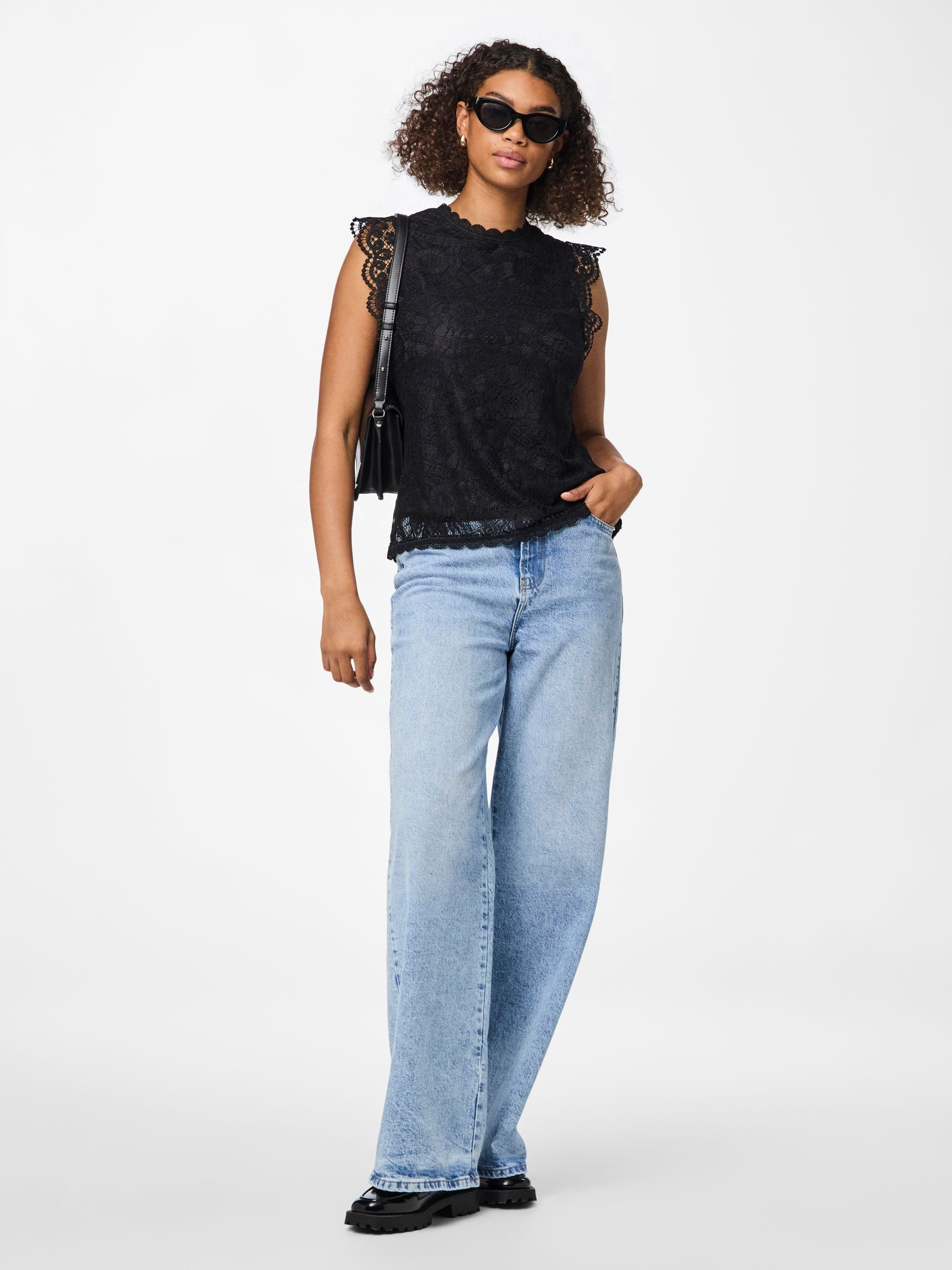 Buy PIECES Black Lace Detail Top from Next USA