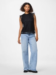 PIECES Black Lace Detail Top - Image 5 of 7