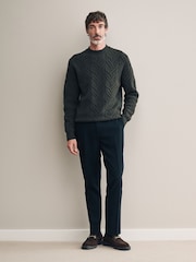 Green Regular Fit 100% Italian Merino Signature Cable Crew Jumper - Image 2 of 7