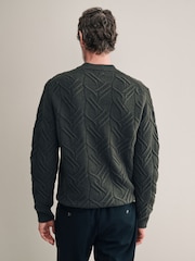 Green Regular Fit 100% Italian Merino Signature Cable Crew Jumper - Image 3 of 7