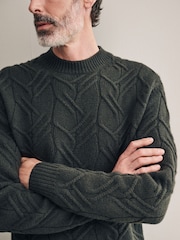 Green Regular Fit 100% Italian Merino Signature Cable Crew Jumper - Image 4 of 7