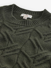 Green Regular Fit 100% Italian Merino Signature Cable Crew Jumper - Image 5 of 7