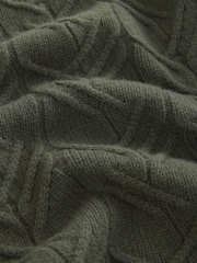 Green Regular Fit 100% Italian Merino Signature Cable Crew Jumper - Image 6 of 7