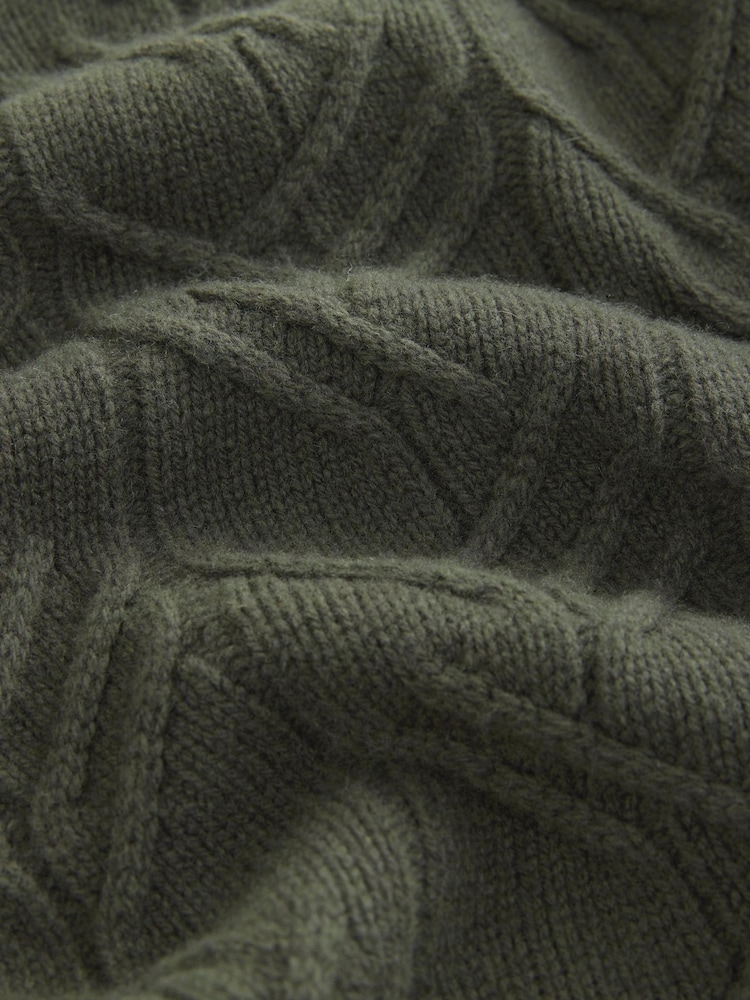 Green Regular Fit 100% Italian Merino Signature Cable Crew Jumper - Image 7 of 7