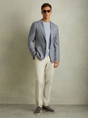 Reiss Airforce Blue Azure Wool Blend Single Breasted Blazer with Silk - Image 1 of 6