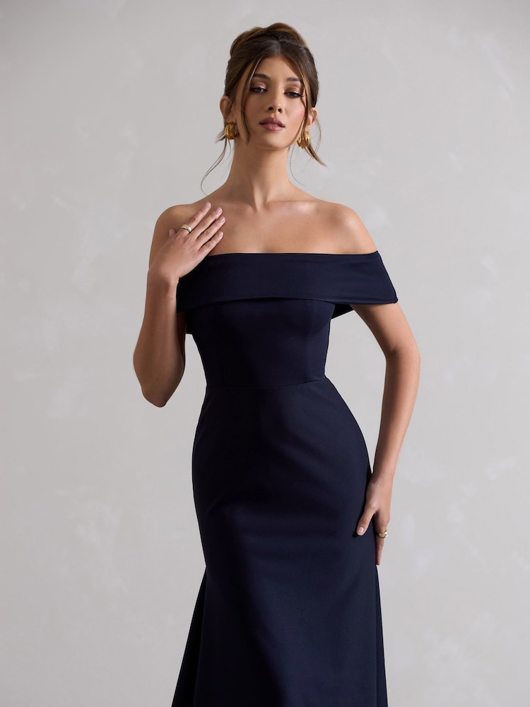 Club L London Navy Blue Windsor Bardot Maxi Dress - Image 2 of 3
