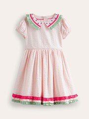 Boden Pink 100% Cotton Collared Seersucker Watermelon Dress - Image 1 of 3