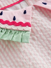 Boden Pink 100% Cotton Collared Seersucker Watermelon Dress - Image 3 of 3