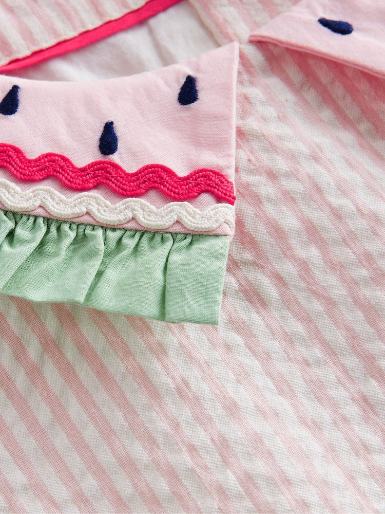 Boden Pink 100% Cotton Collared Seersucker Watermelon Dress - Image 3 of 3