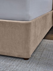 Relaxed Chenille Light Natural Mayfair Upholstered Hotel Bed Frame with Ottoman Storage Bedside Tables and Lights - Image 5 of 11