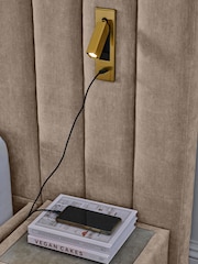 Relaxed Chenille Light Natural Mayfair Upholstered Hotel Bed Frame with Ottoman Storage Bedside Tables and Lights - Image 8 of 11