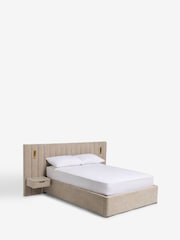 Relaxed Chenille Light Natural Mayfair Upholstered Hotel Bed Frame with Ottoman Storage Bedside Tables and Lights - Image 9 of 11