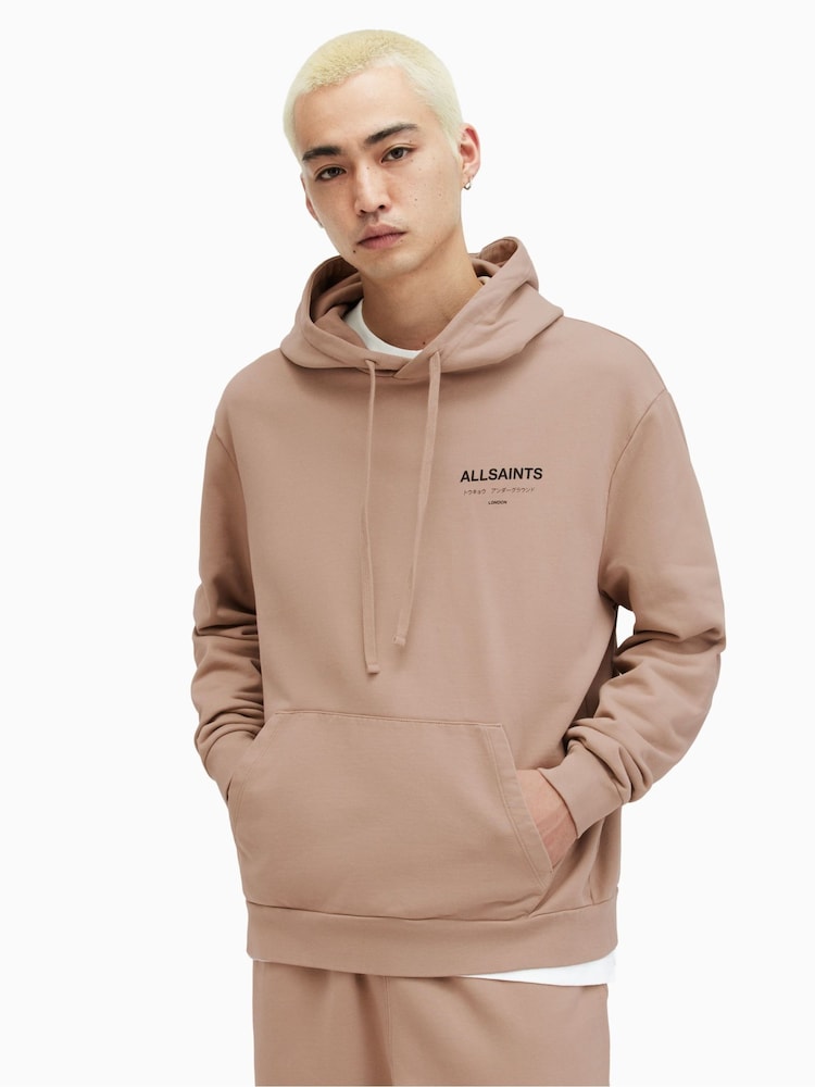 AllSaints Brown 100% Cotton Underground Overhead Hoodie - Image 2 of 6 AllSaints Brown 100% Cotton Underground Overhead Hoodie - Image 2 of 6