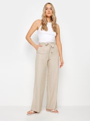 Long Tall Sally Natural LTS Tall Stone Brown Stripe Linen Wide Leg Trousers - Image 1 of 5