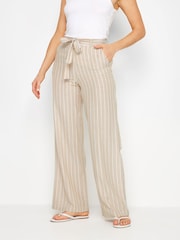 Long Tall Sally Natural LTS Tall Stone Brown Stripe Linen Wide Leg Trousers - Image 2 of 5