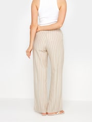 Long Tall Sally Natural LTS Tall Stone Brown Stripe Linen Wide Leg Trousers - Image 3 of 5