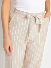 Long Tall Sally Natural LTS Tall Stone Brown Stripe Linen Wide Leg Trousers - Image 4 of 5