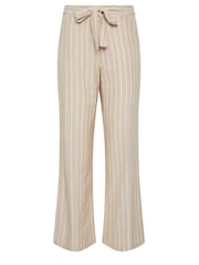 Long Tall Sally Natural LTS Tall Stone Brown Stripe Linen Wide Leg Trousers - Image 5 of 5
