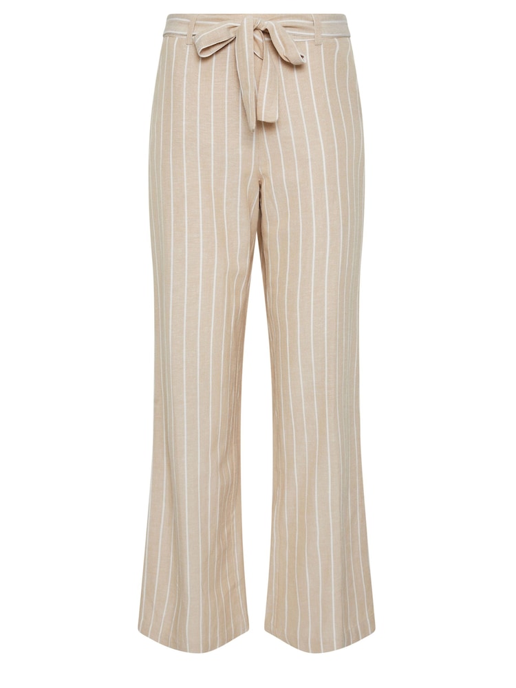 Long Tall Sally Natural LTS Tall Stone Brown Stripe Linen Wide Leg Trousers - Image 5 of 5