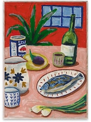 Paper Collective Multi Composition with Fish Framed Wall Art Print in Natural Oak Frame - Image 1 of 5
