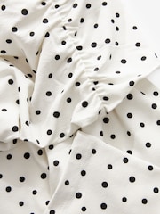 White/Black Polka Dot Print Bardot Off The Shoulder Long Sleeved Top - Image 5 of 6