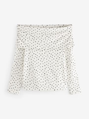 White/Black Polka Dot Print Bardot Off The Shoulder Long Sleeved Top - Image 6 of 6