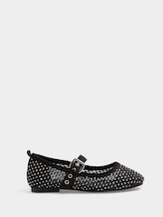 River Island Black Girls Mesh Diamante Ballerinas - Image 1 of 5