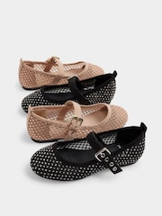River Island Black Girls Mesh Diamante Ballerinas - Image 5 of 5