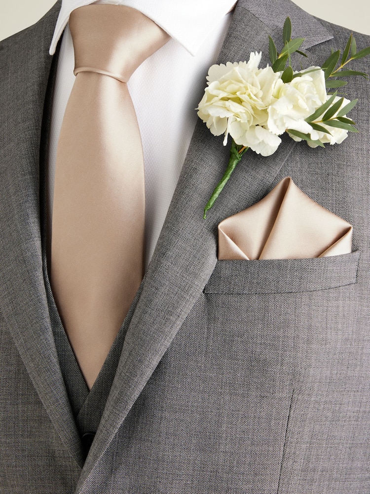 Neutral Brown Silk Tie And Pocket Square Set - Image 1 of 6
