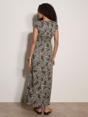 Apricot Green Rustic Leaf Print Smocked Maxi Dress - Image 2 of 4