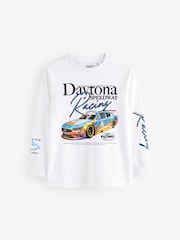 White Racing Car Relaxed Fit Long Sleeve Graphic Print 100% Cotton T-Shirt (3-16yrs) - Image 1 of 5