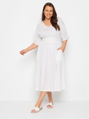 Yours Curve White LIMITED COLLECTION Linen Shirred Midaxi Dress - Image 1 of 5