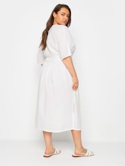 Yours Curve White LIMITED COLLECTION Linen Shirred Midaxi Dress - Image 3 of 5