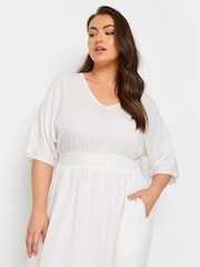 Yours Curve White LIMITED COLLECTION Linen Shirred Midaxi Dress - Image 4 of 5