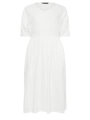 Yours Curve White LIMITED COLLECTION Linen Shirred Midaxi Dress - Image 5 of 5