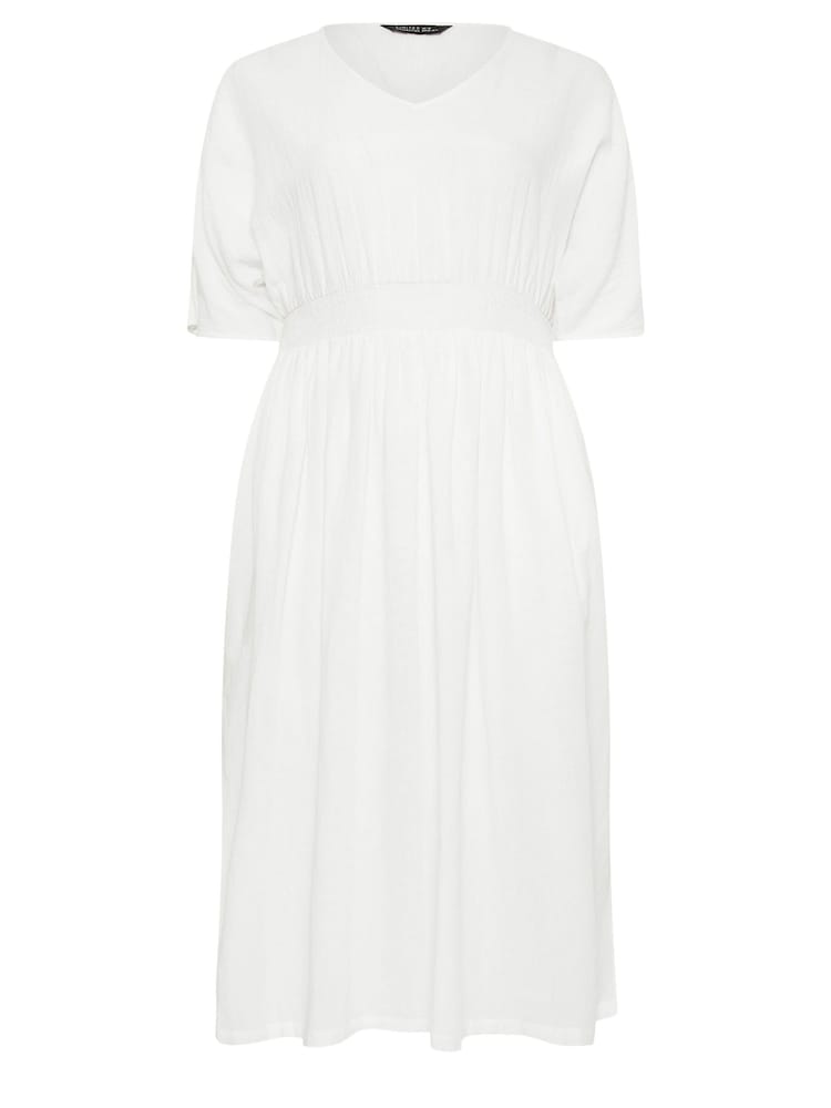 Yours Curve White LIMITED COLLECTION Linen Shirred Midaxi Dress - Image 5 of 5