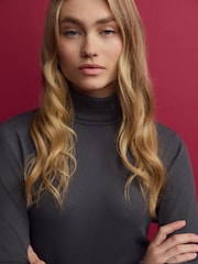 Slate Grey Long Sleeve Ribbed Roll Neck Bodysuit - Image 1 of 4