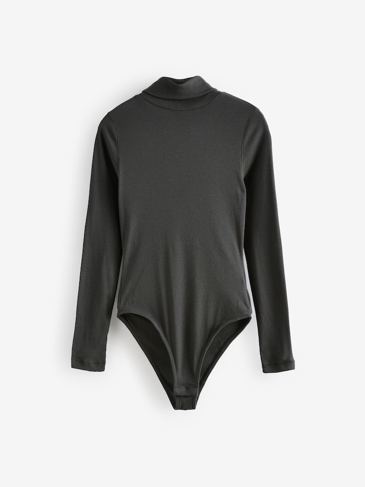 Slate Grey Long Sleeve Ribbed Roll Neck Bodysuit - Image 2 of 4