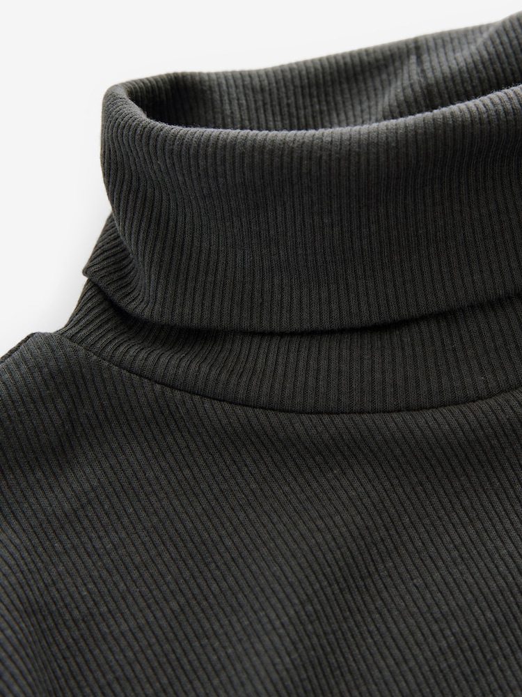 Slate Grey Long Sleeve Ribbed Roll Neck Bodysuit - Image 3 of 4