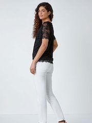 Roman Black Floral Stretch Lace Top - Image 3 of 5