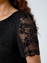 Roman Black Floral Stretch Lace Top - Image 5 of 5