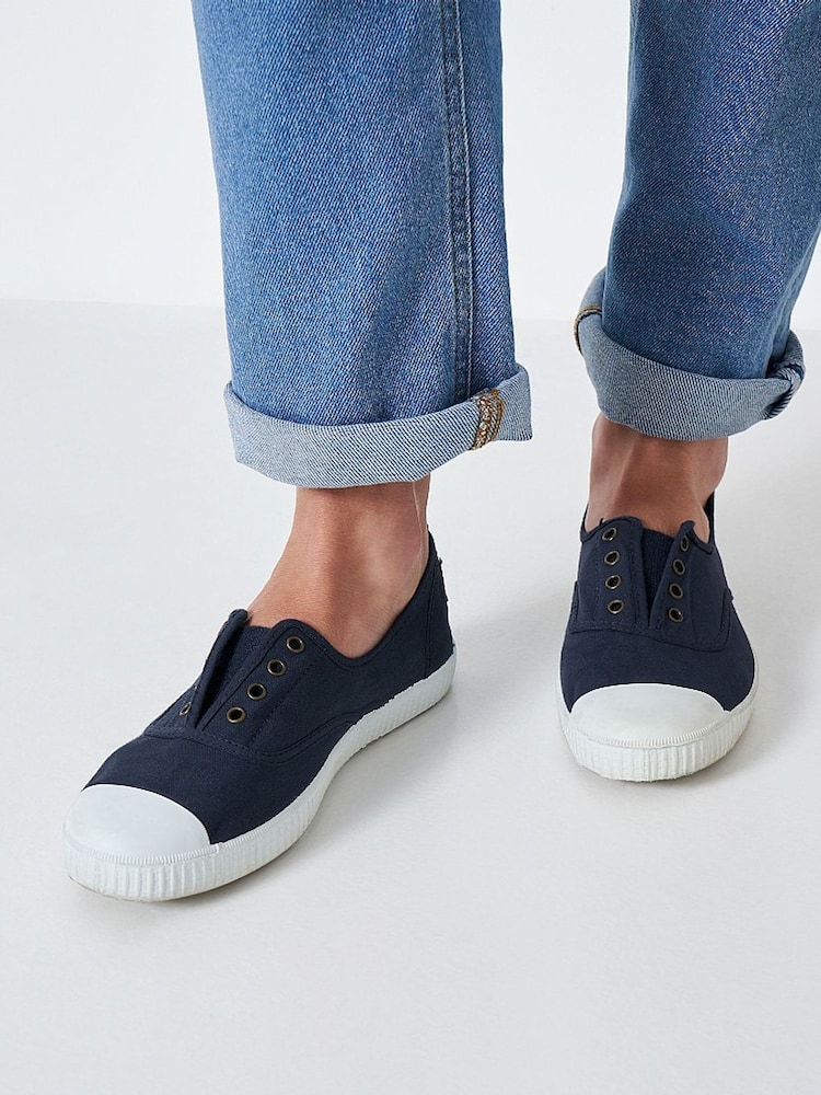 Crew Clothing Blue Laceless Canvas Trainers - Image 1 of 4