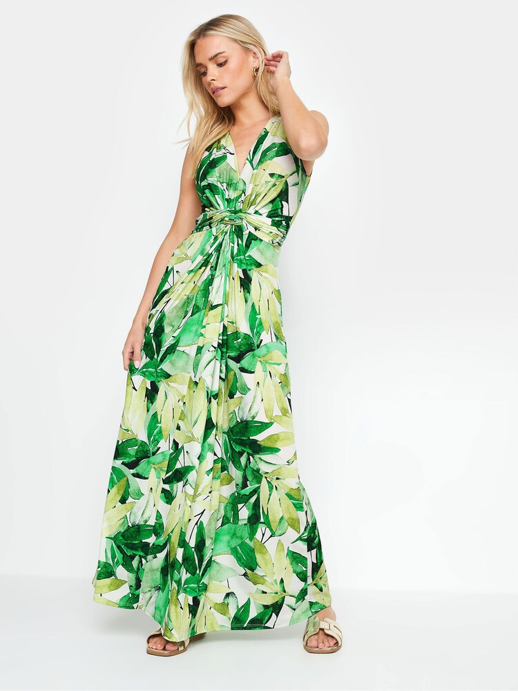 M&Co Green Tropical Print Knot Front Maxi Dress - Image 1 of 5
