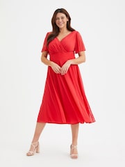Scarlett & Jo Red Victoria Angel Sleeve Mesh Midi long Dress - Image 1 of 4