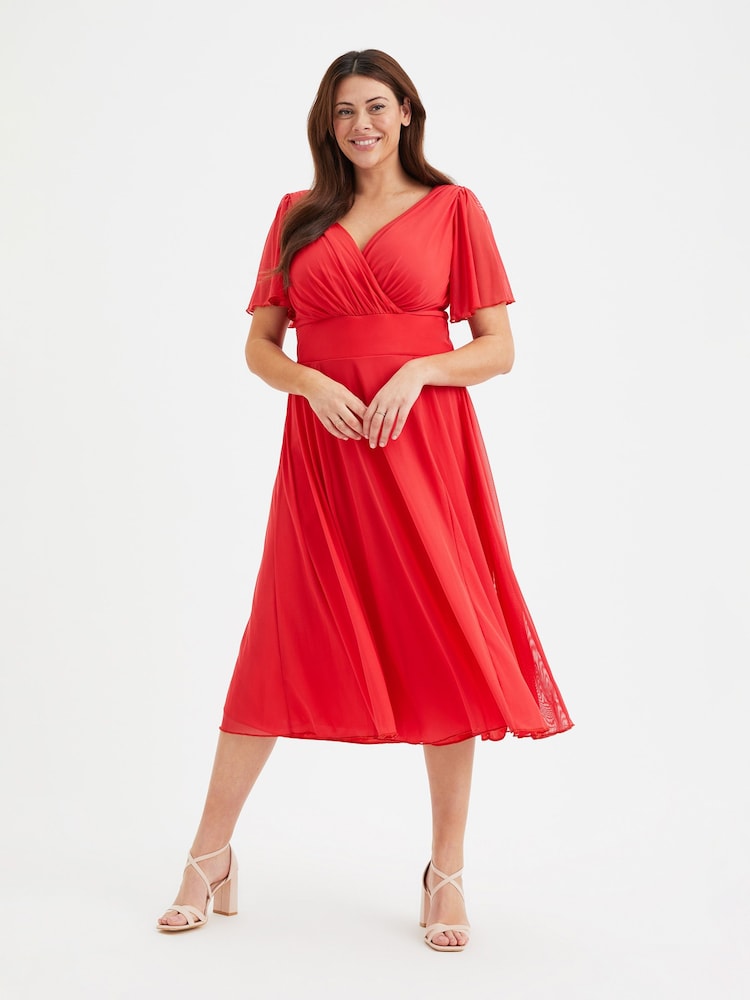 Scarlett & Jo Red Victoria Angel Sleeve Mesh Midi long Dress - Image 1 of 4