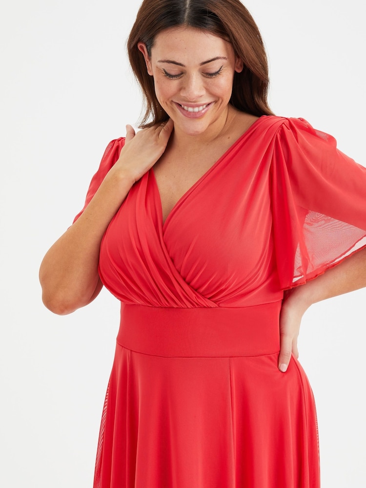 Rojo - Vestido a media pierna de malla con mangas de ángel Victoria de Scarlett & Jo - Imagen 2 de 4 Rojo - Vestido a media pierna de malla con mangas de ángel Victoria de Scarlett & Jo - Imagen 2 de 4