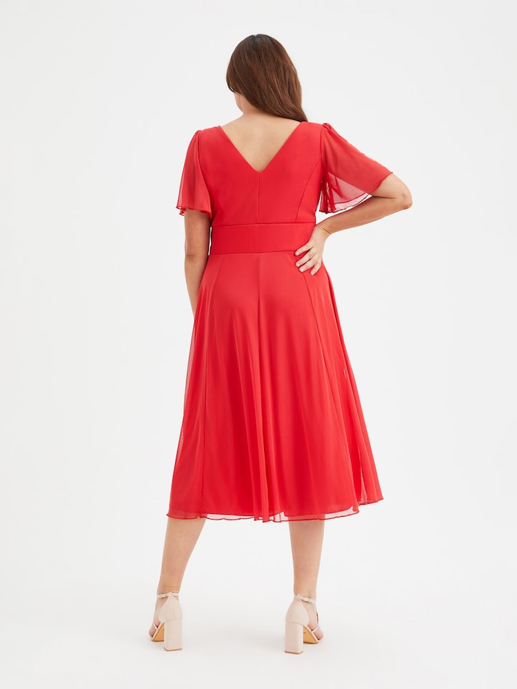 Rojo - Vestido a media pierna de malla con mangas de ángel Victoria de Scarlett & Jo - Imagen 4 de 4 Rojo - Vestido a media pierna de malla con mangas de ángel Victoria de Scarlett & Jo - Imagen 4 de 4